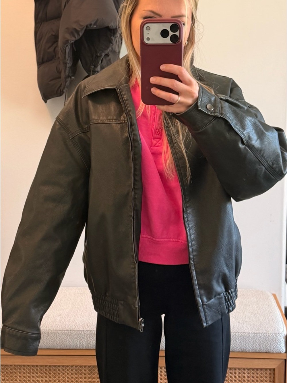 Ardene Black Faux Leather Bomber Jacket - Picture 5 of 5